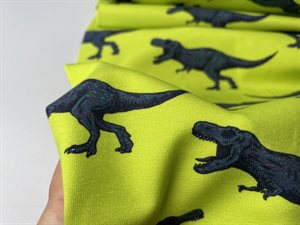 Bomuldsjersey - farlige dinosaurer på limegrøn bund